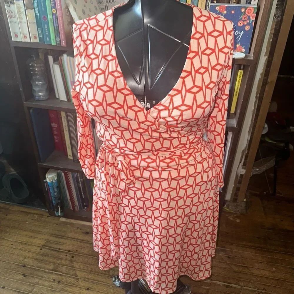 41Hawthorn orange faux wrap knit stretchy M travelcore dress